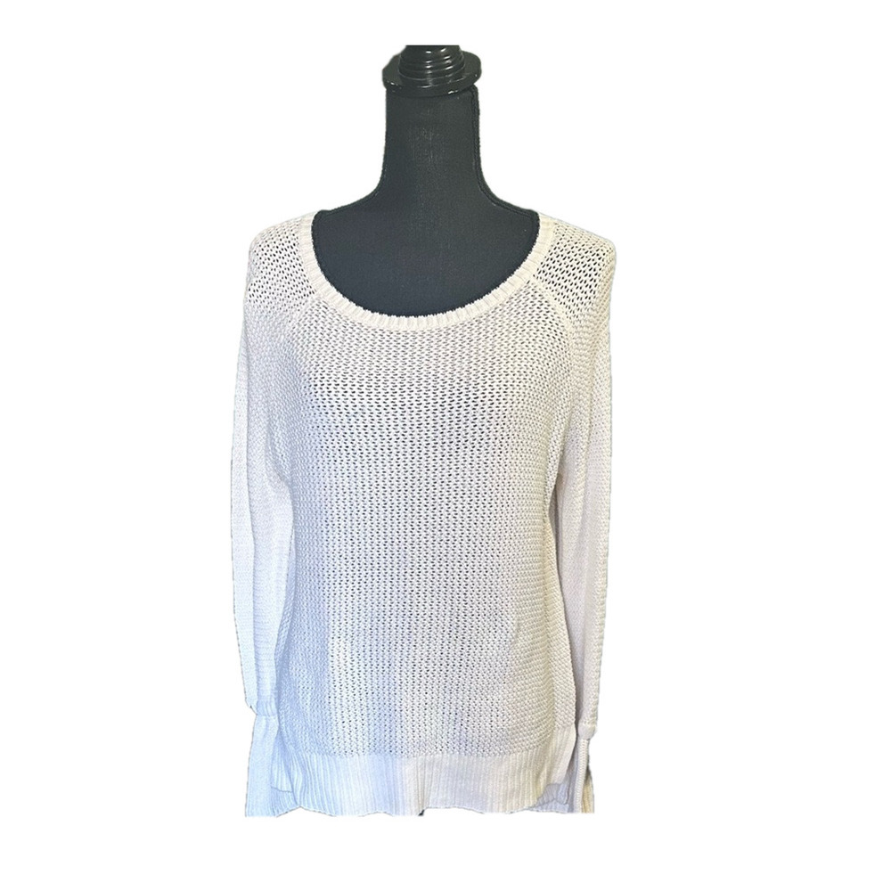 LOFT Ivory Open Knit Sweater – Bell Sleeves & Bow Tie Detail